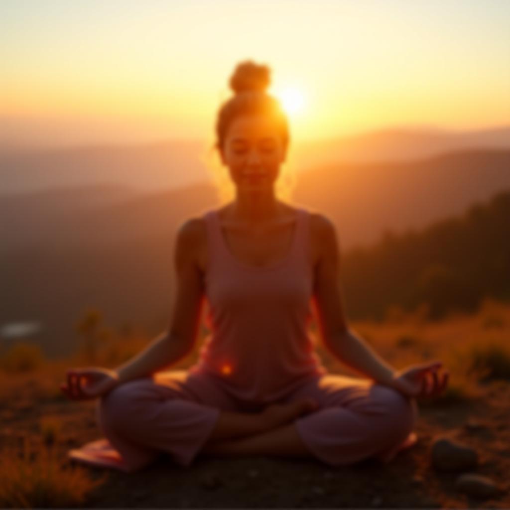 Femme méditant au lever du soleil